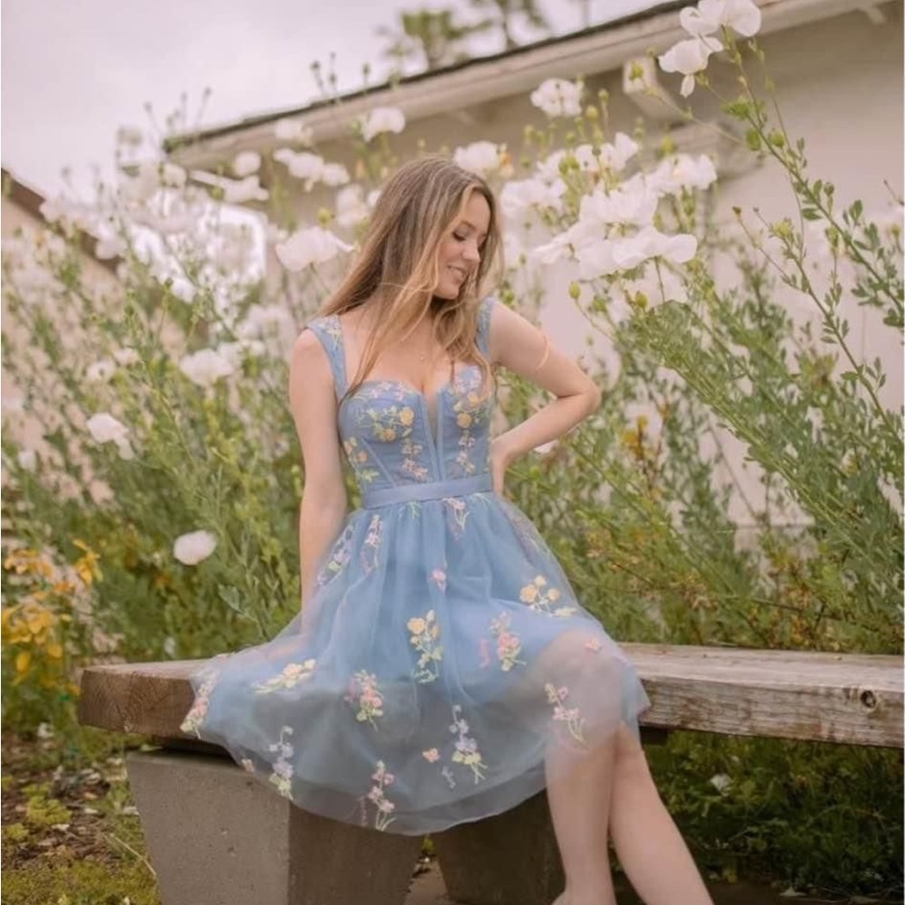 Wchecalino Women's Short Homecoming Dresses 2024 Flower Embroidery Tulle Prom Dr